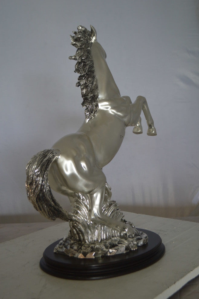 Rearing Horse  Silver Finished Statue -  Size: 18"L x 10"W x 22"H.