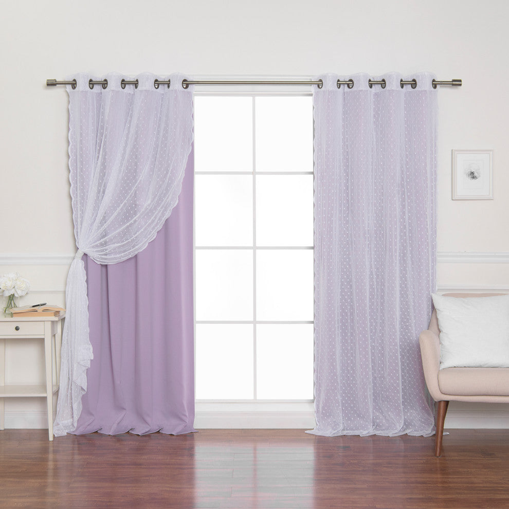 Sheer Pretty Dot and Blackout Curtains, Lavender, 52"x84"