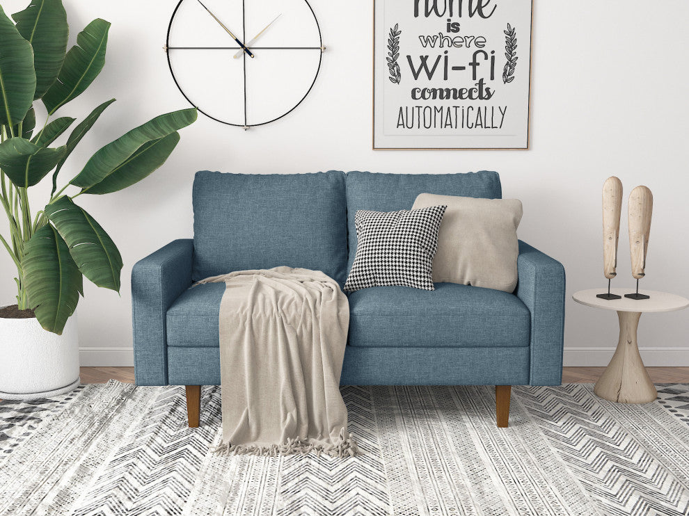 The Park I Polyester Square Arm Loveseat, Sky Blue