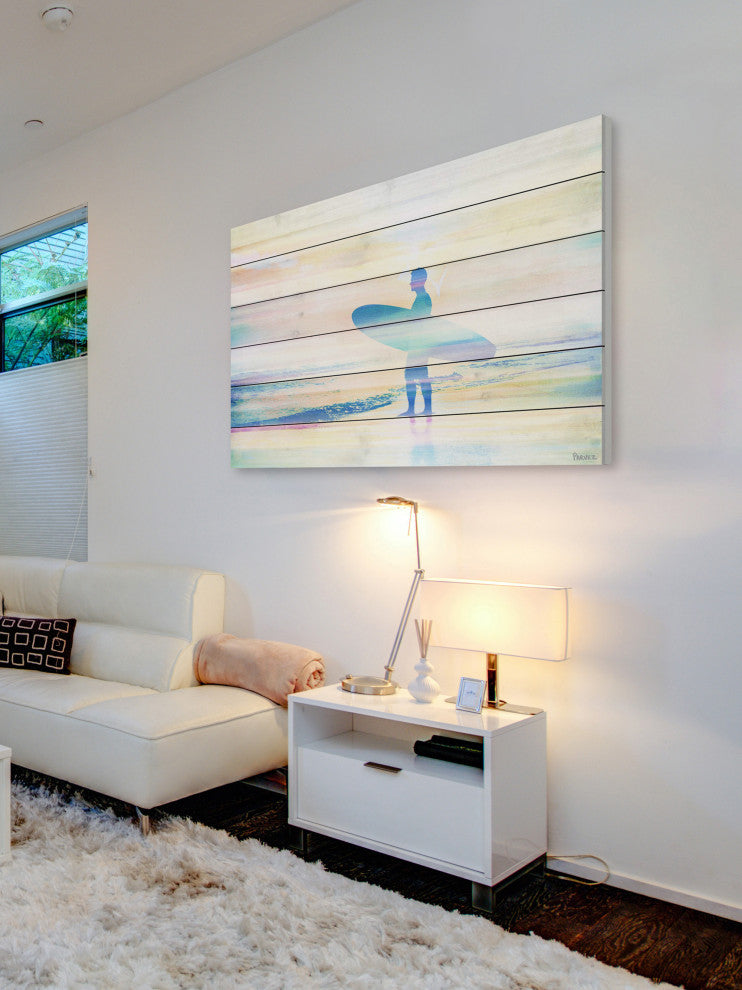 "Faded Surf" Print on White Wood, 36"x24"
