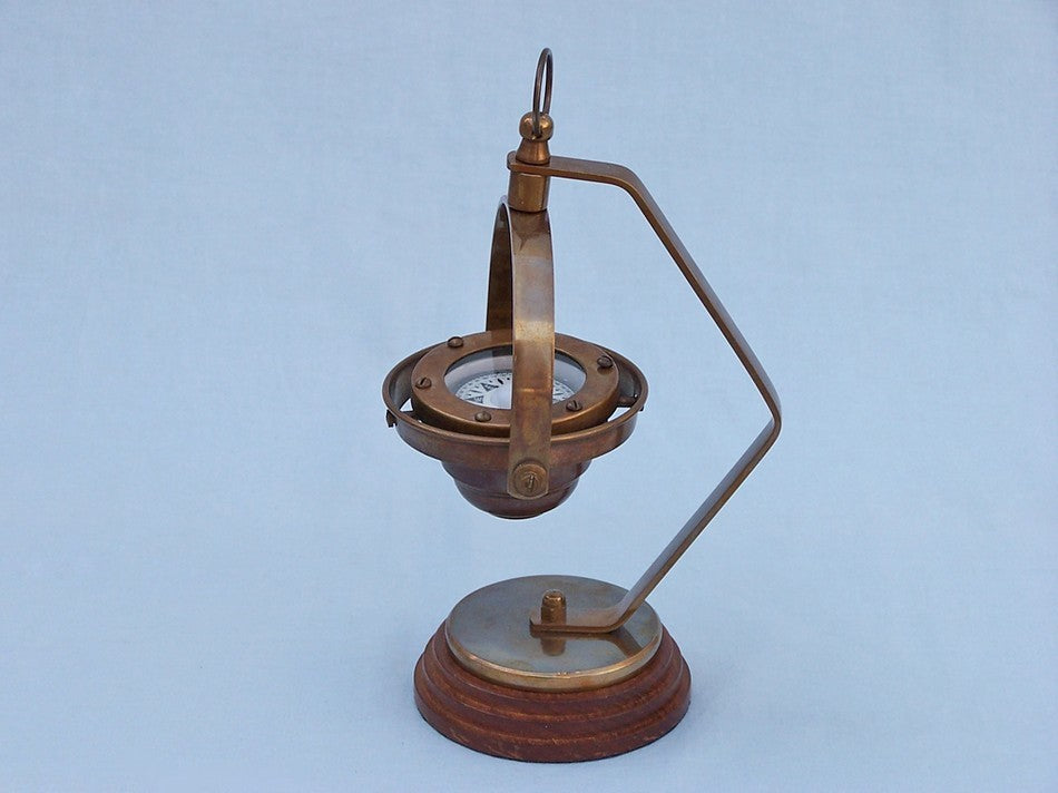 Hanging Vintage Compass, Antique Brass, 9"