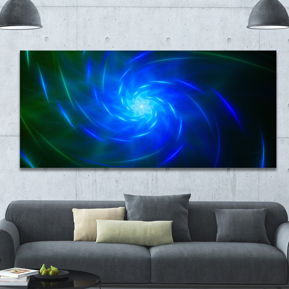 Blue Fractal Whirlpool Design, Oversized Abstract Canvas Art Print, 60x28