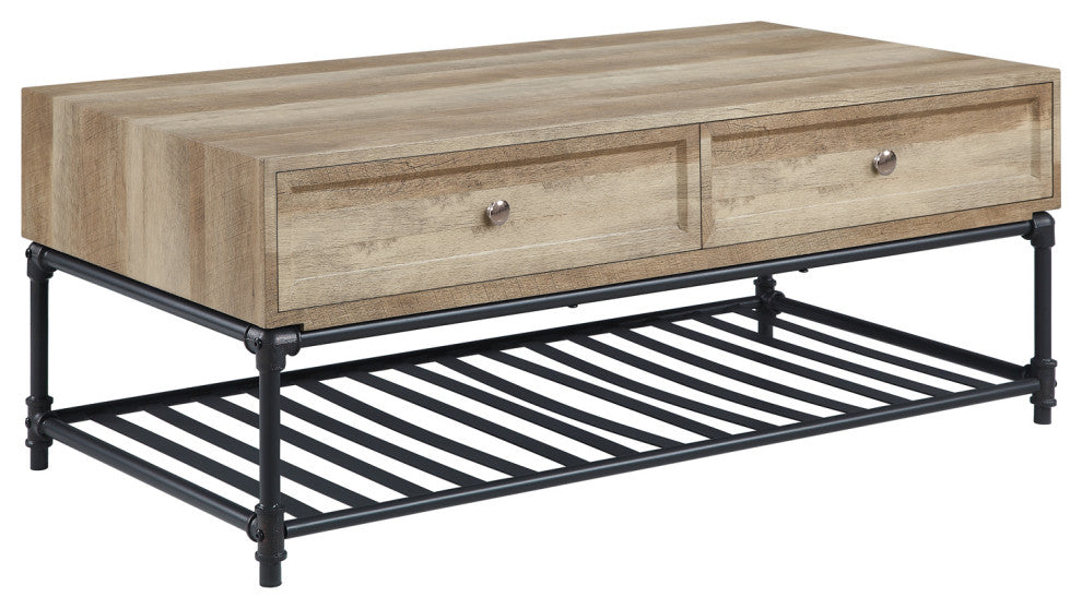 2 Drawers Coffee Table, Oak and Sandy Black