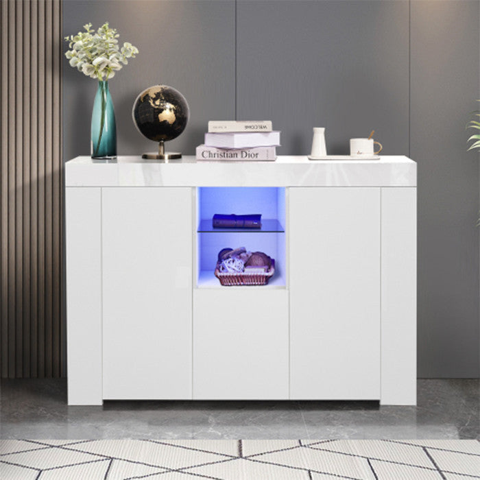 Kitchen Sideboard Cupboard with LED Light White High Gloss Storage Cabinet