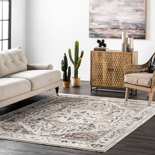 Nuloom Oliveira Floral Medallion Fringe Rug, Beige 12' x 15' 9"