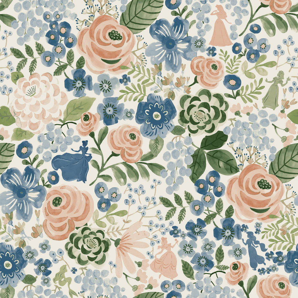 Disney Princess Blue Watercolor Floral Peel and Stick Wallpaper