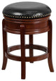 24" Backless Light Cherry Wood Counter Stool With Black Leather Swivel Seat
