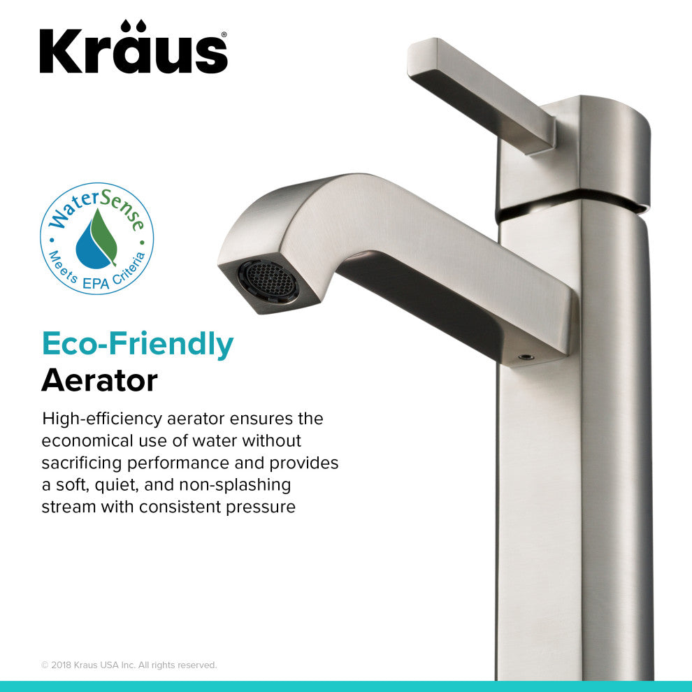 Ramus Single Handle 1-Hole Vessel Bathroom Faucet, Satin Nickel