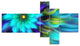 Massive Blue Green Fractal Flower, Floral Canvas Art Print, 60"x32", 5 panels