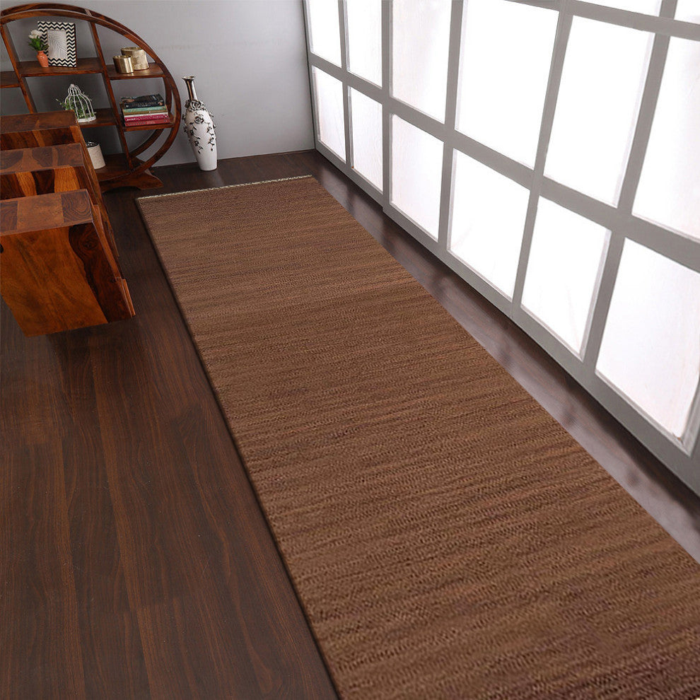 HAND WOVEN FLAT WEAVE KILIM WOOL ECO-FRIENDLY AREA RUGS-Solid,Light Brown