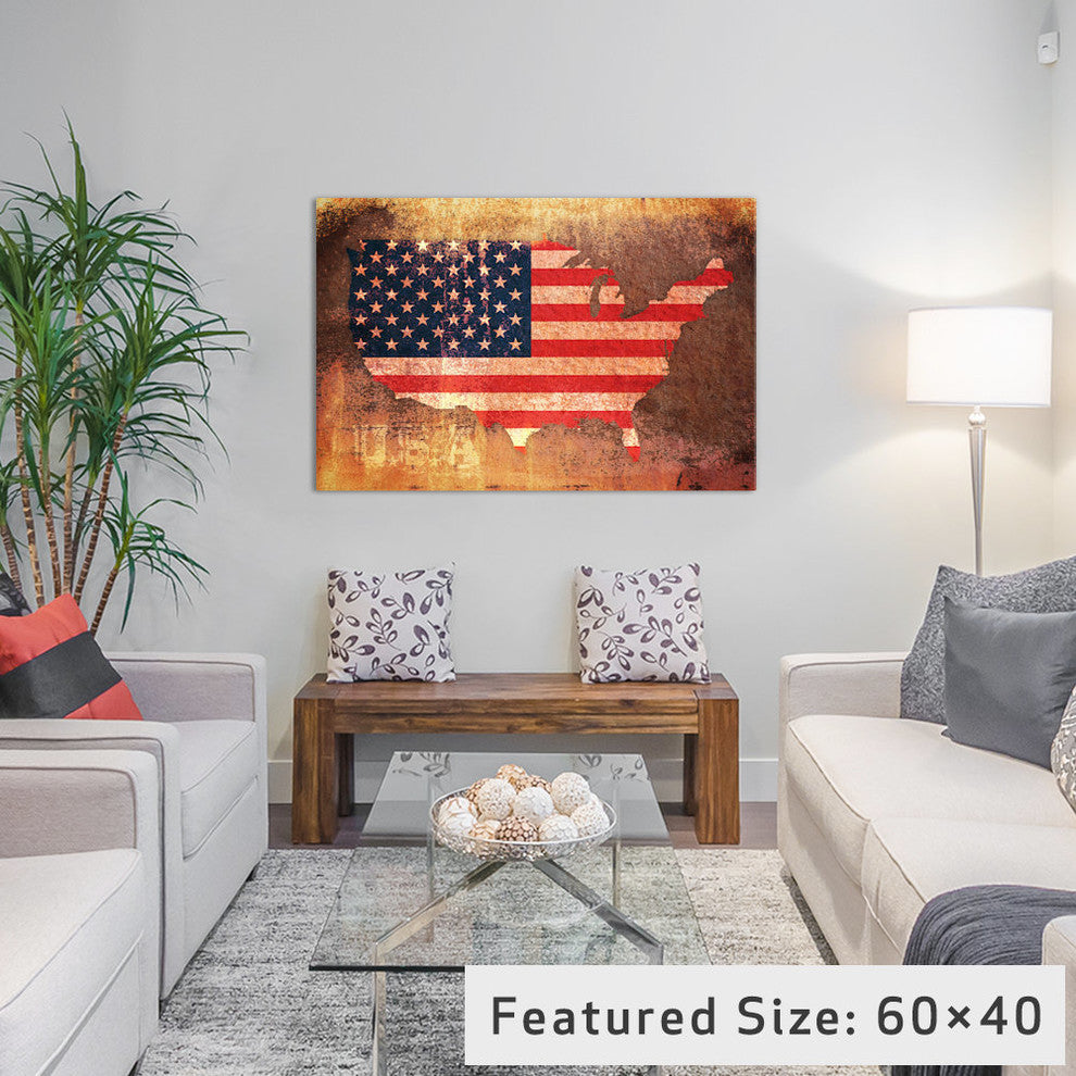 "Usa Flag Map" Wrapped Canvas Art Print, 40x26x1.5