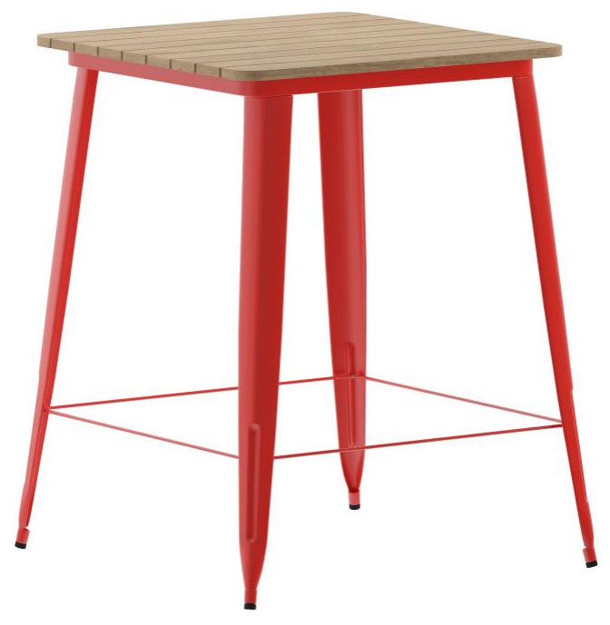 Declan Commercial Indoor/Outdoor Bar Top Square Table, 31.5", Brown/Red