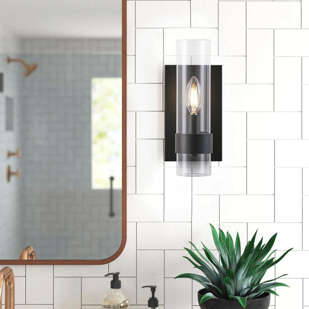 Modern 1-Light Cylinder Clear Glass Wall Sconce