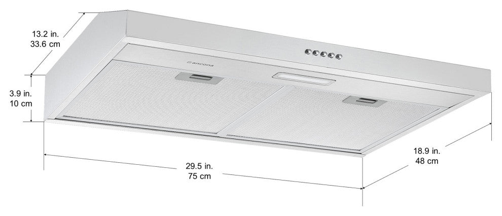 Ancona 30" Convertible Under Cabinet Range Hood, Stainless Steel