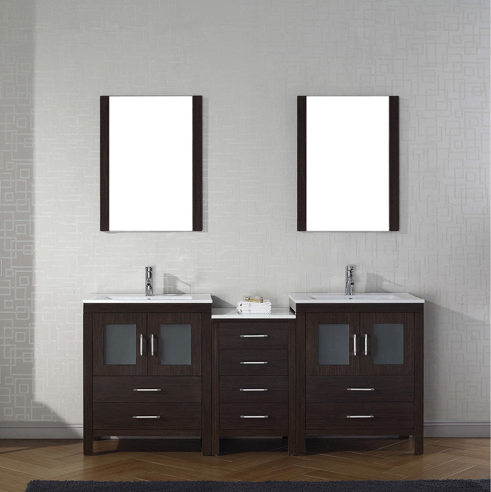 Virtu Dior 74" Double Bathroom Vanity, Espresso, Faucet and Mirrors