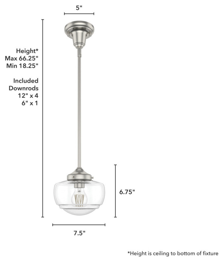 Saddle Creek Brushed Nickel, Clear Seeded Glass 1 Light Mini Pendant Light