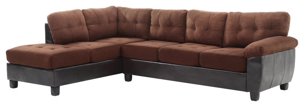 Chino Suede and Faux Leather Sectional, Chocolate