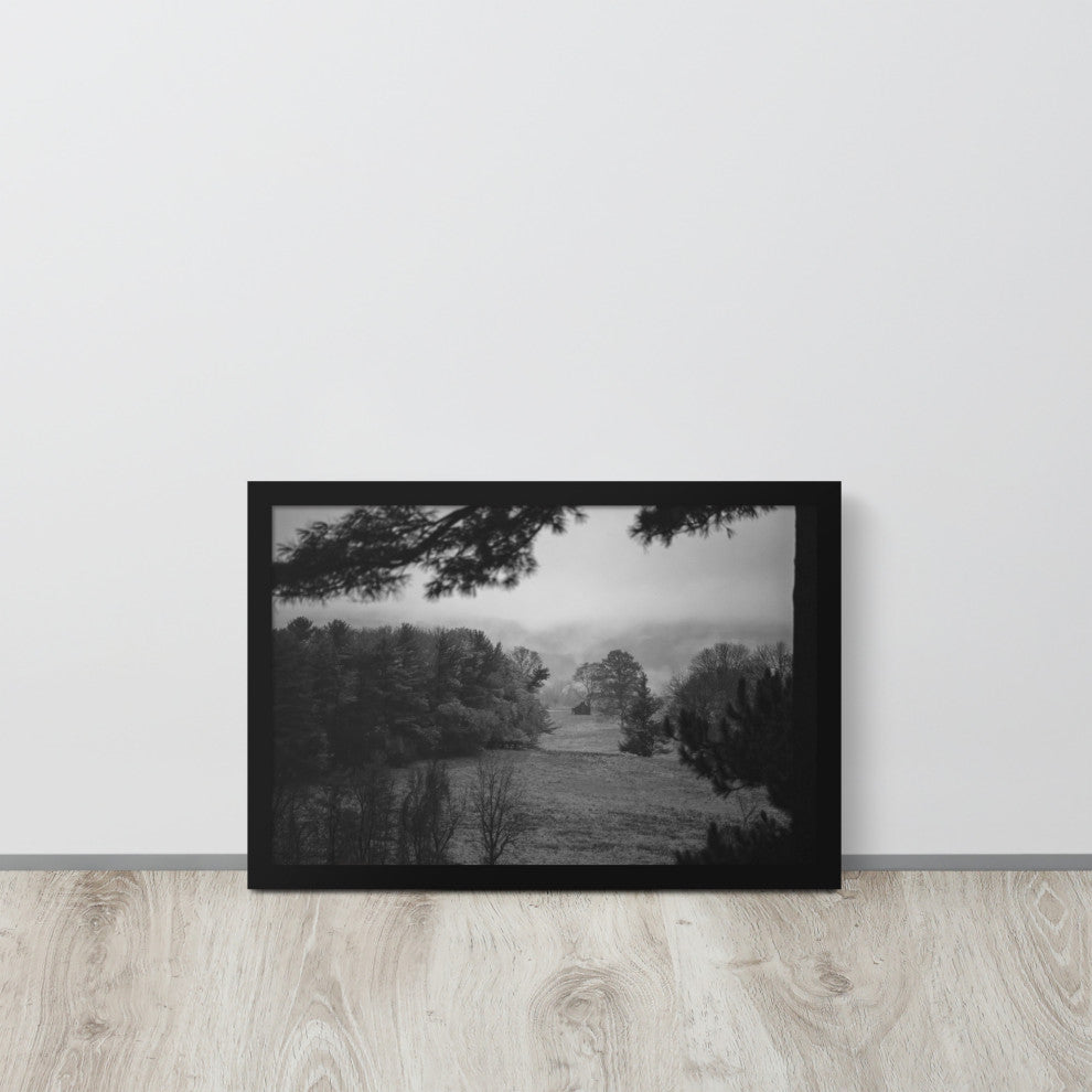 Mist of Valley Forge in Black and White Framed Photo Paper Wall Art Prints, Black, 12" X 18"