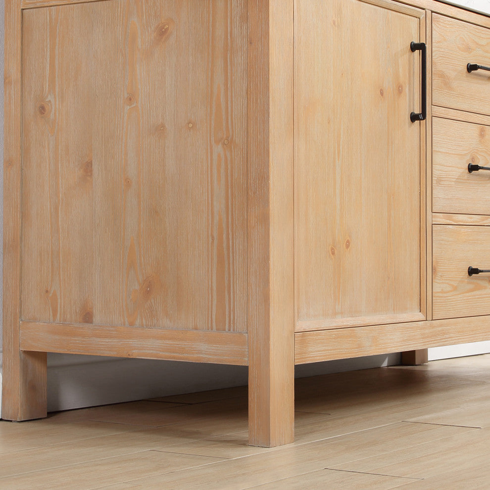 Leon Bath Vanity With Composite Stone Top, Fir Wood Brown, 60" Single Sink, No Mirror