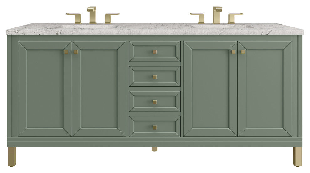Chicago 72" Double Vanity, Smokey Celadon, Eternal Jasmine Pearl Quartz