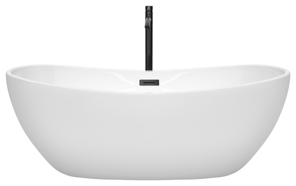 Rebecca 60 to 70" Freestanding Bathtub with options, Matte Black Trim, 65 Inch, Floor Mounted Faucet in Matte Black