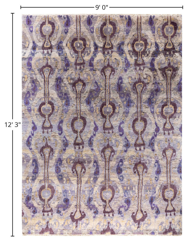 Ikat, One-of-a-Kind Handmade Area Rug - Purple, 9' 0" x 12' 3"