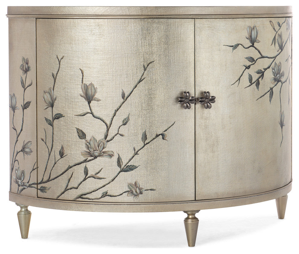 Front-facing curved-front chest with floral motif on white background; duplicate product view.