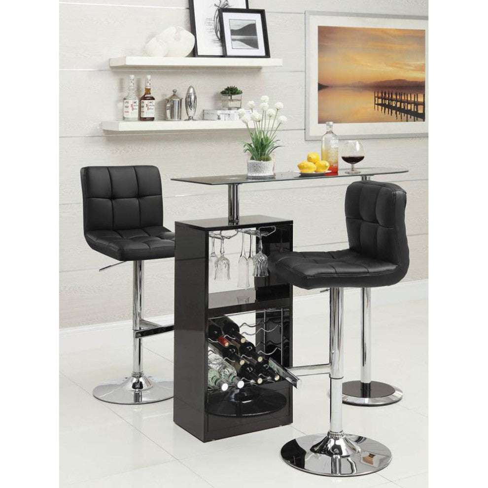 Set of 2 Leatherette Adjustable Bar Stools, Black