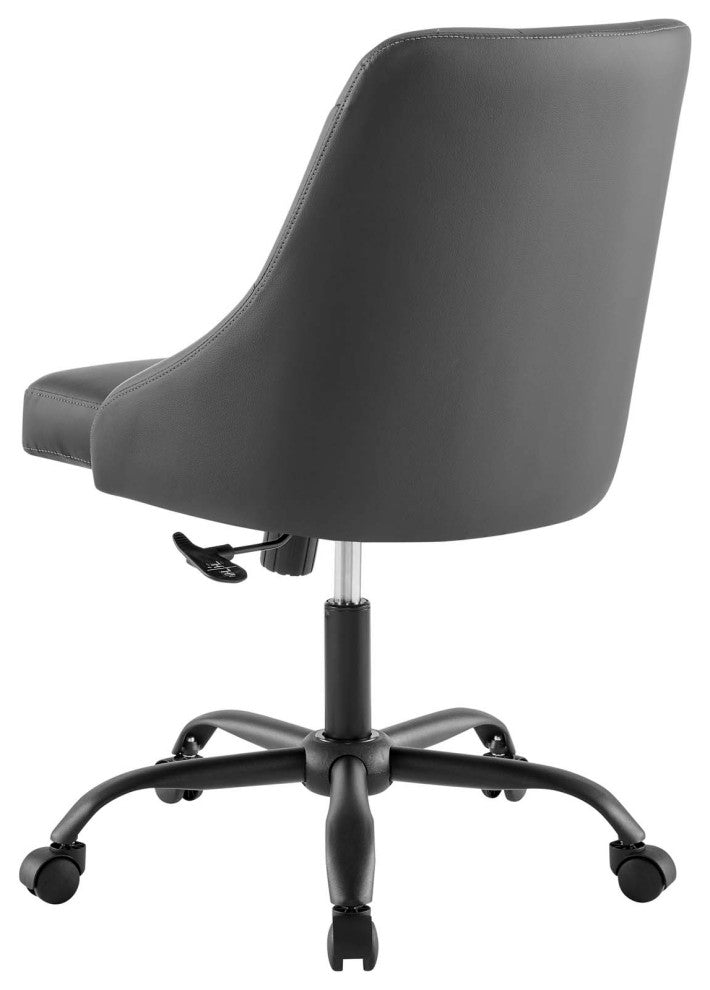 Computer Work Swivel Tufted Chair, Faux Vegan Leather, Black Gray, Home Office