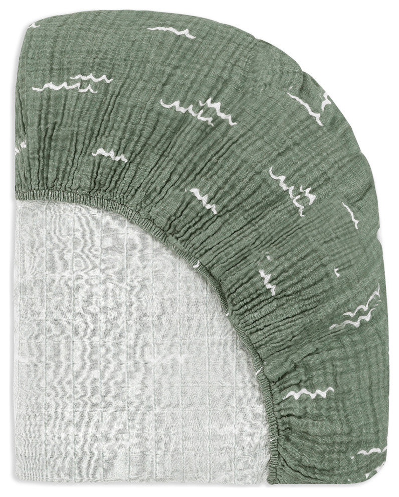 Crib Sheet, GOTS Certified Organic Muslin Cotton, Ocean Waves