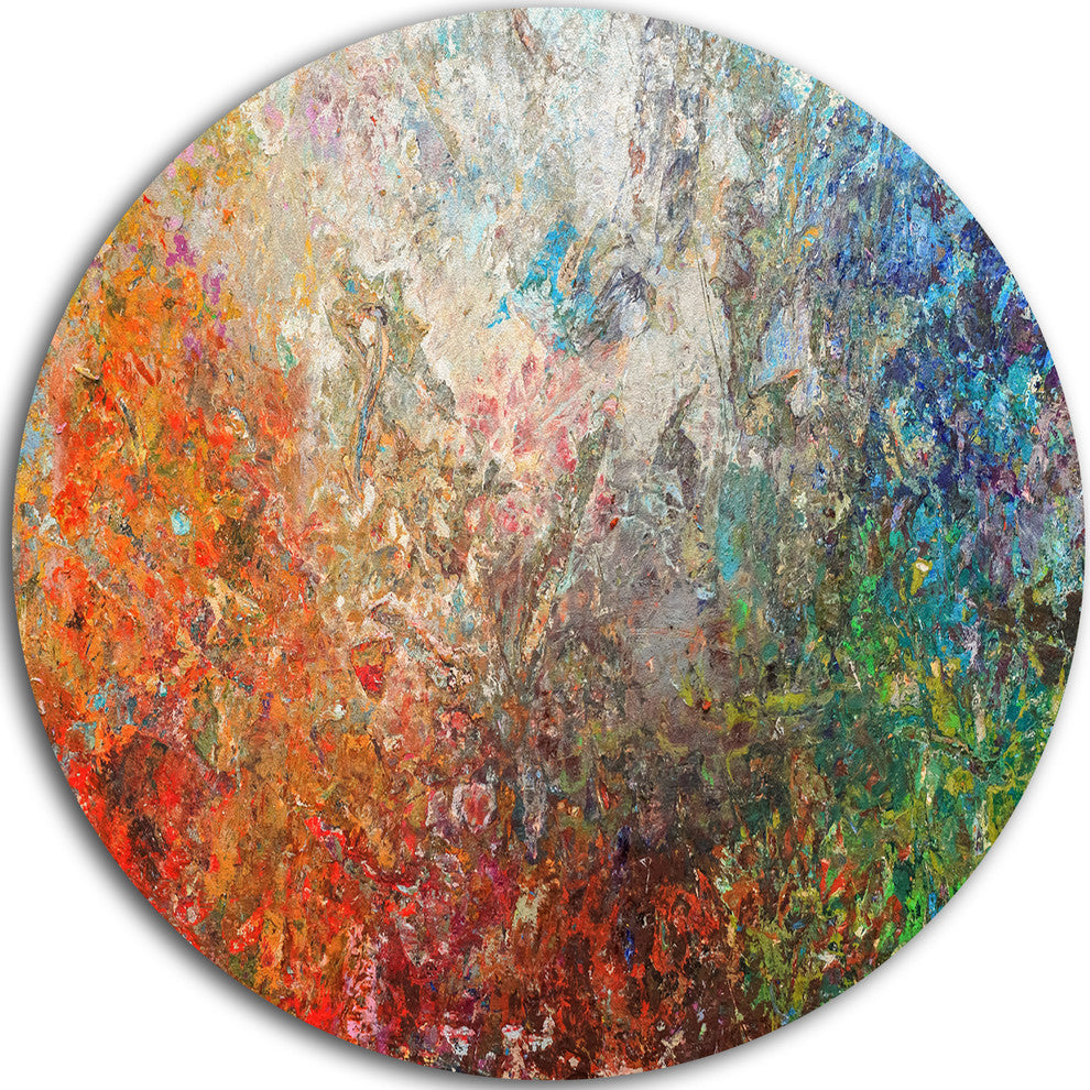 Board Stained Abstract Art, Abstract Round Metal Wall Art, 11"