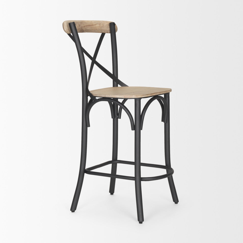 Etienne Light Brown Wood With Iron Metal Counter Stool