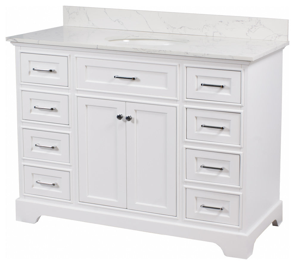 Aria 48" Bathroom Vanity, White, Engineered Marble