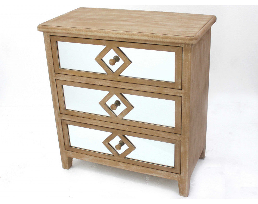 15.75" x 30" x 32" Tan Mirrored 3 Drawer Wooden - Cabinet