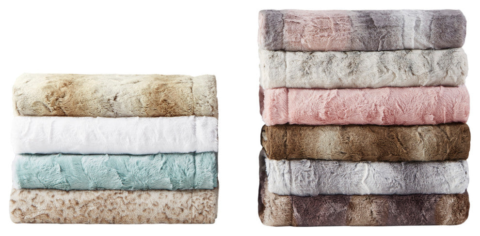 Madison Park Faux Tip Dyed Brushed Long Fur Throw, Tan