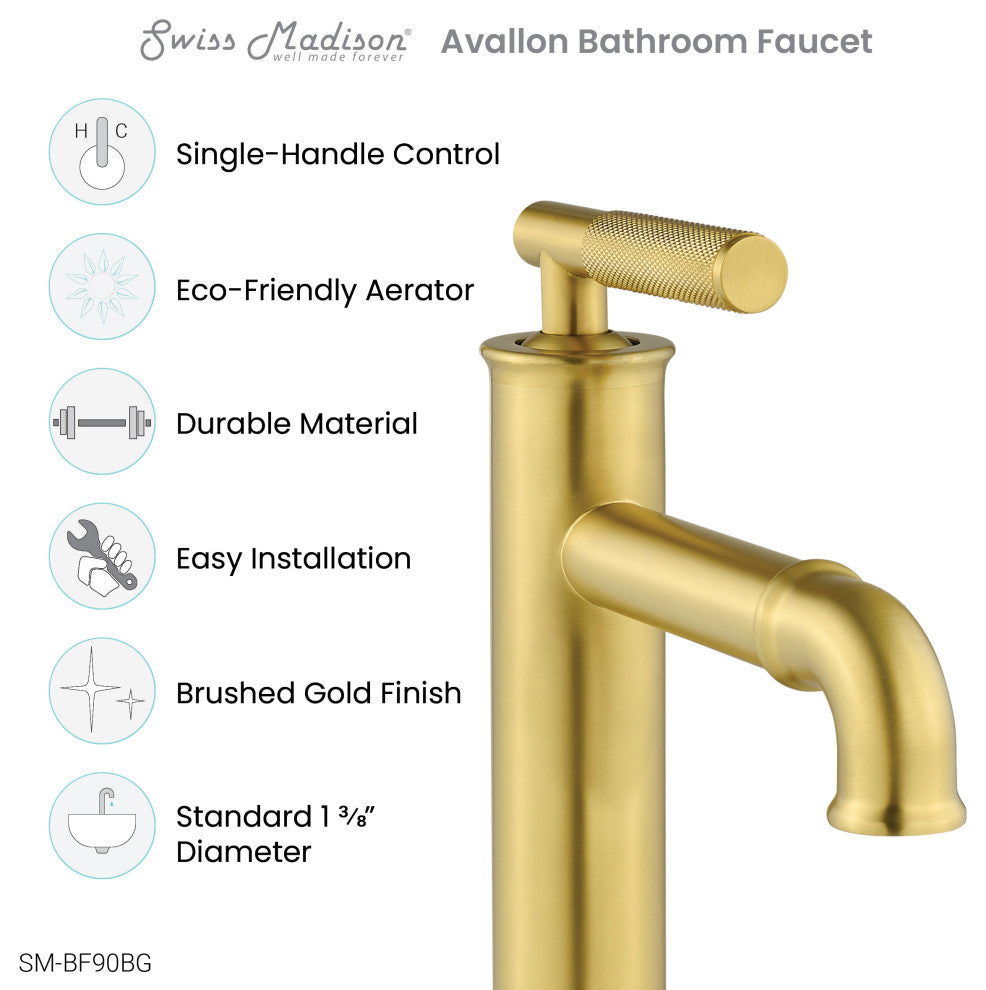 Avallon Single Hole, Single-Handle Sleek, Bathroom Faucet, Brushed Gold