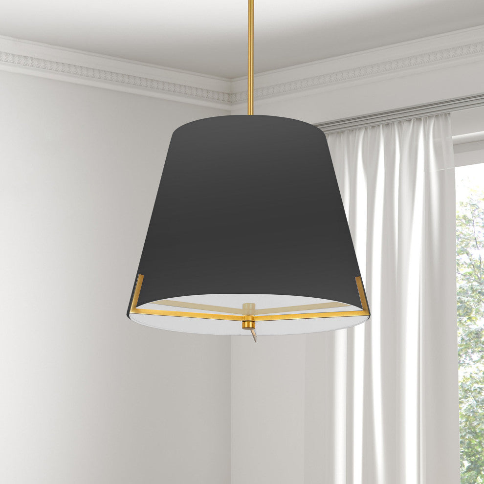 Preston Contemporary 4 Light Black Aged Brass Fabric Pendant