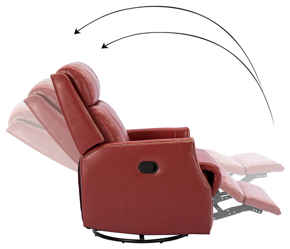 Genuine Leather Manual Swivel Recliner, Red