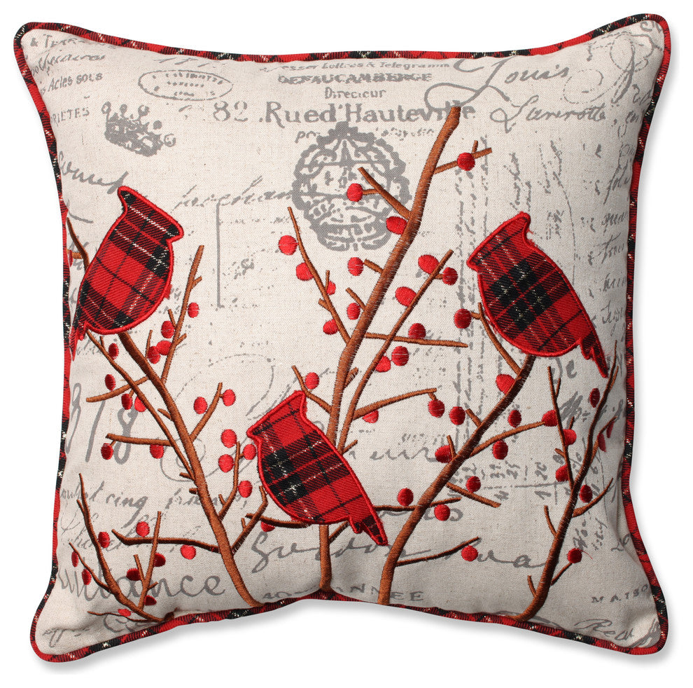 Holiday Embroidered Cardinals Throw Pillow