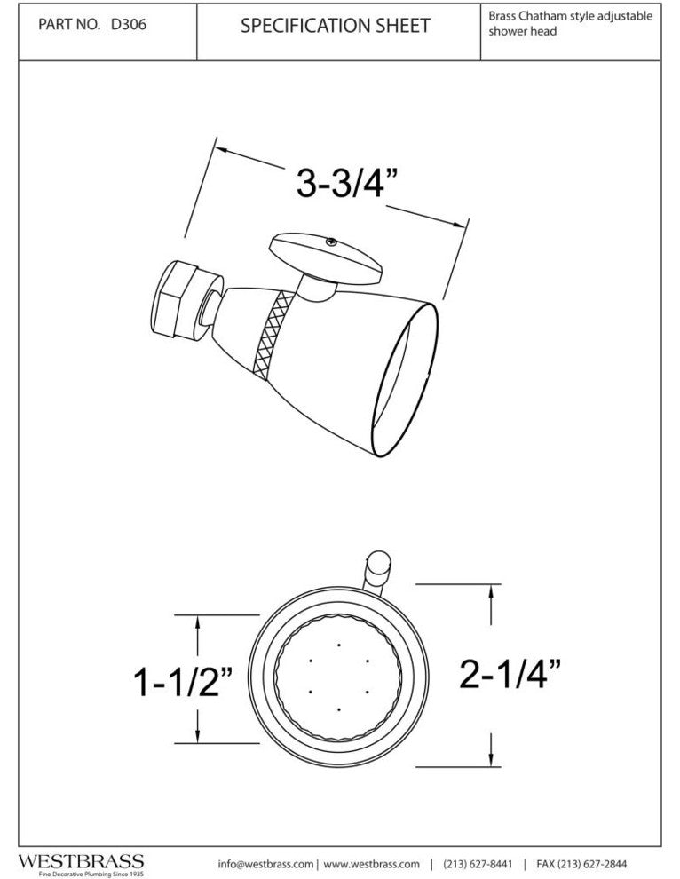 Chatham Style 2.25" Diameter Adjustable Shower Head In Polished Nickel