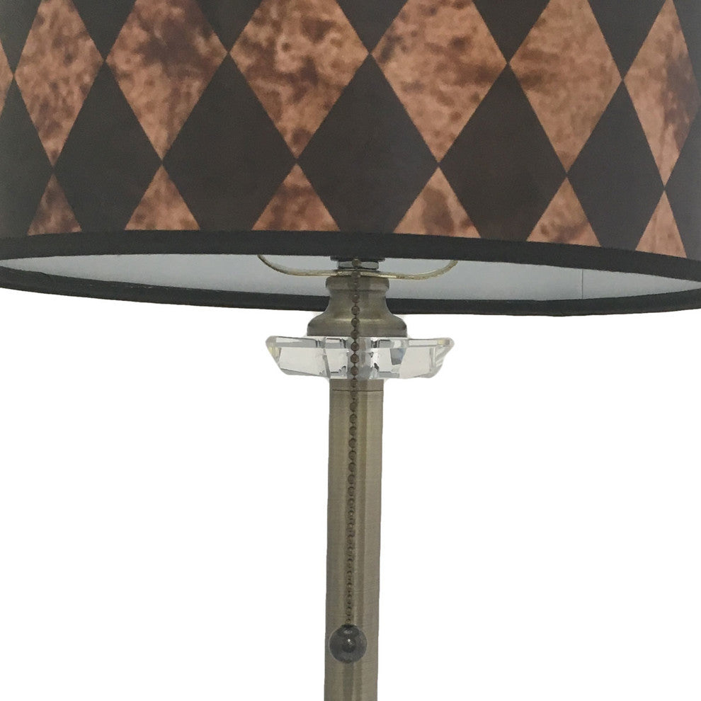 28" Crystal Lamp With Black Diamond Papyrus Shade, Antique Brass, Single