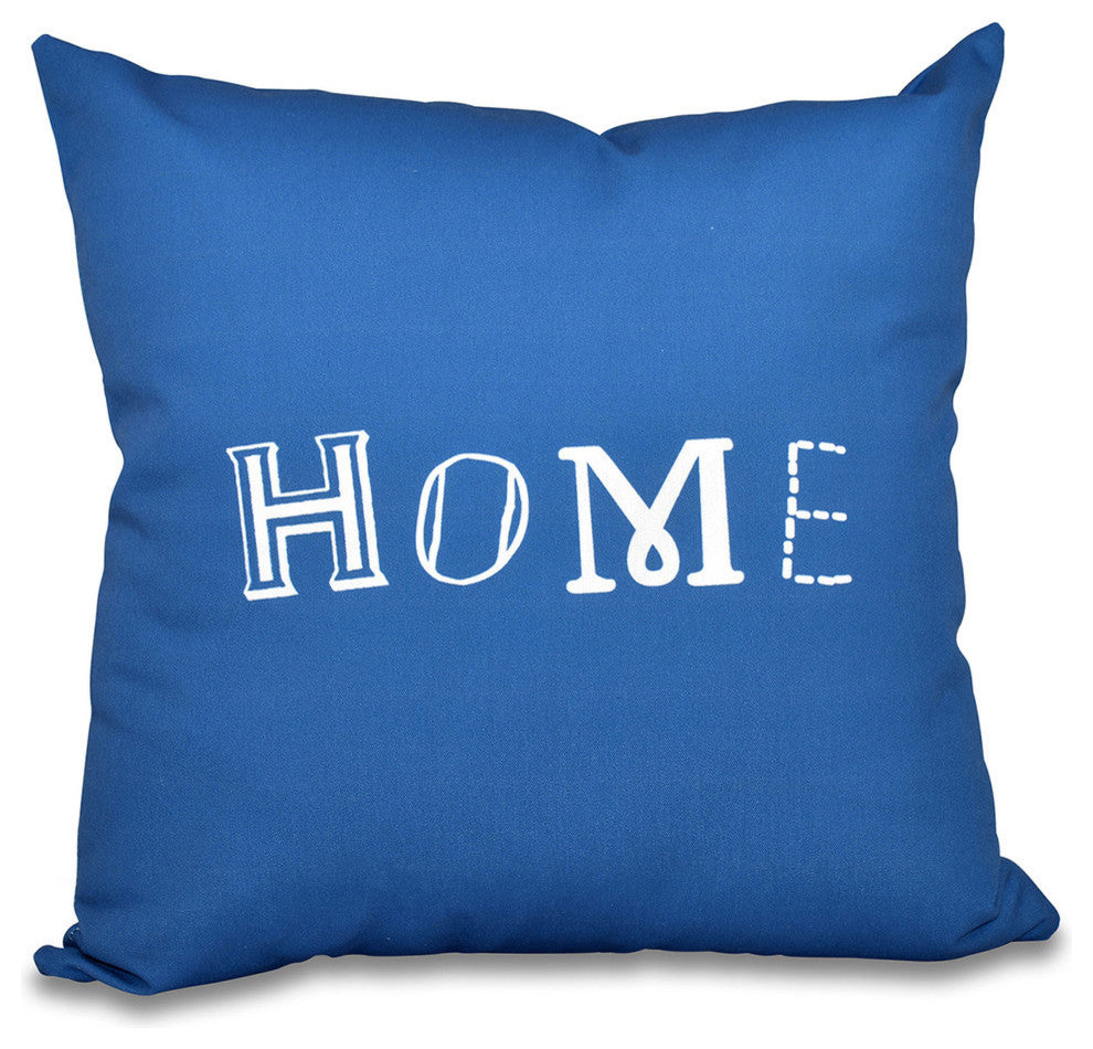 16"x16" Home, Word Print Pillow, Blue