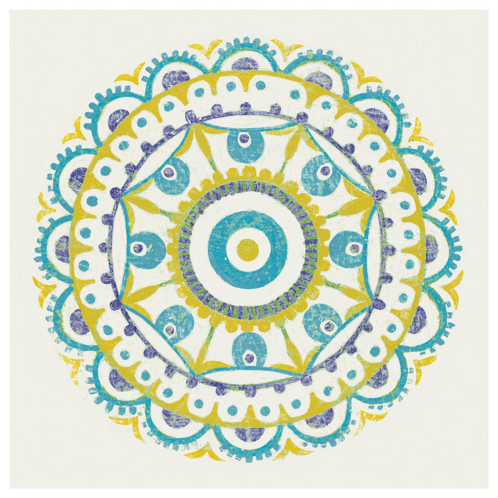"Lakai Circle VI Blue and Yellow" Paper Print by Kathrine Lovell, 32"x32"