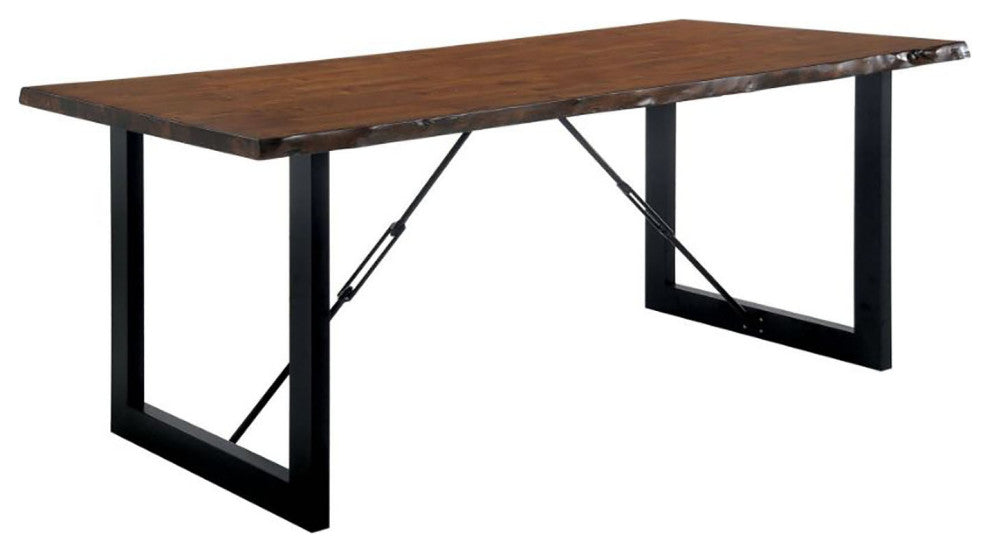 Metal and Wood Dining Table, Walnut And Black