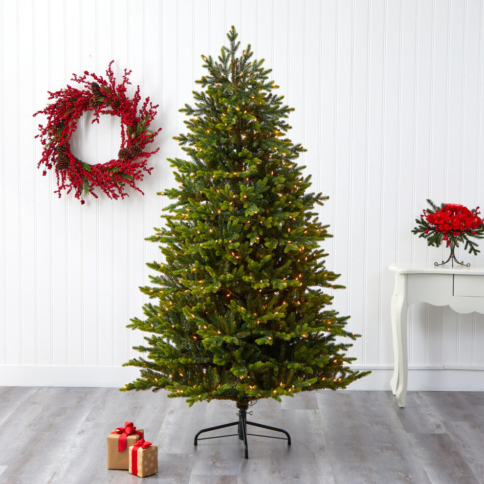 7' North Carolina Fir Faux Xmas Tree W/550 Clear Lights & 3703 Bendable Branches