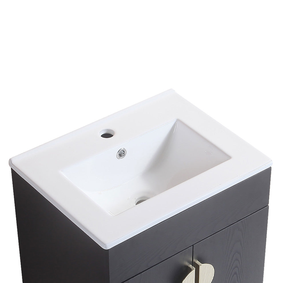 20 Inches Plywood Wall-Mounted Bath Vanity Set, Ceramic Sink