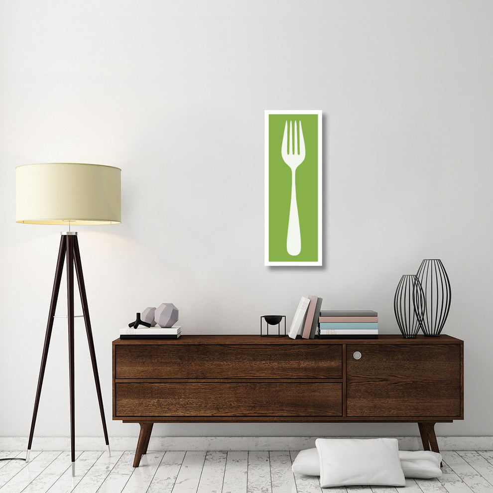 "Mealtime: White on Green - Fork" Digital Paper Print by BG.Studio, 14"x38"