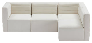 Quincy Velvet Upholstered 4-Piece L-Shaped Modular Sectional, Cream