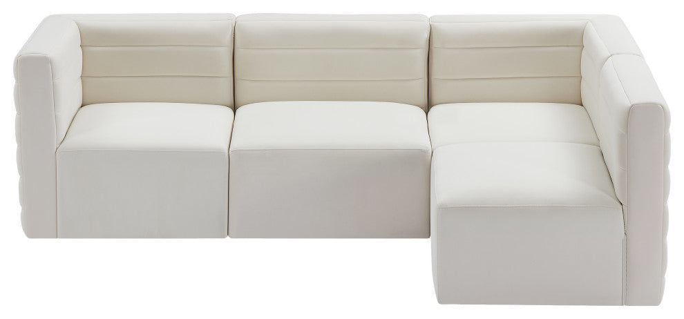 Quincy Velvet Upholstered 4-Piece L-Shaped Modular Sectional, Cream