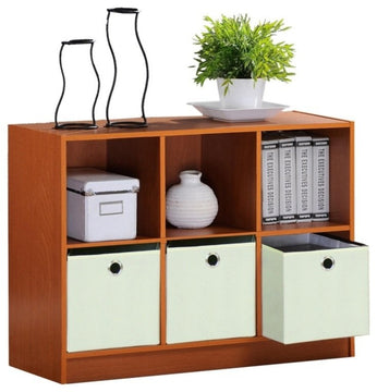 Basic 3X2 Bookcase Storage With Bins, Light Cherry/Ivory
